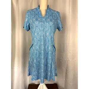 Bermuda Sands Blue Geometric Dress Short Sleeve Casual Lightweight M